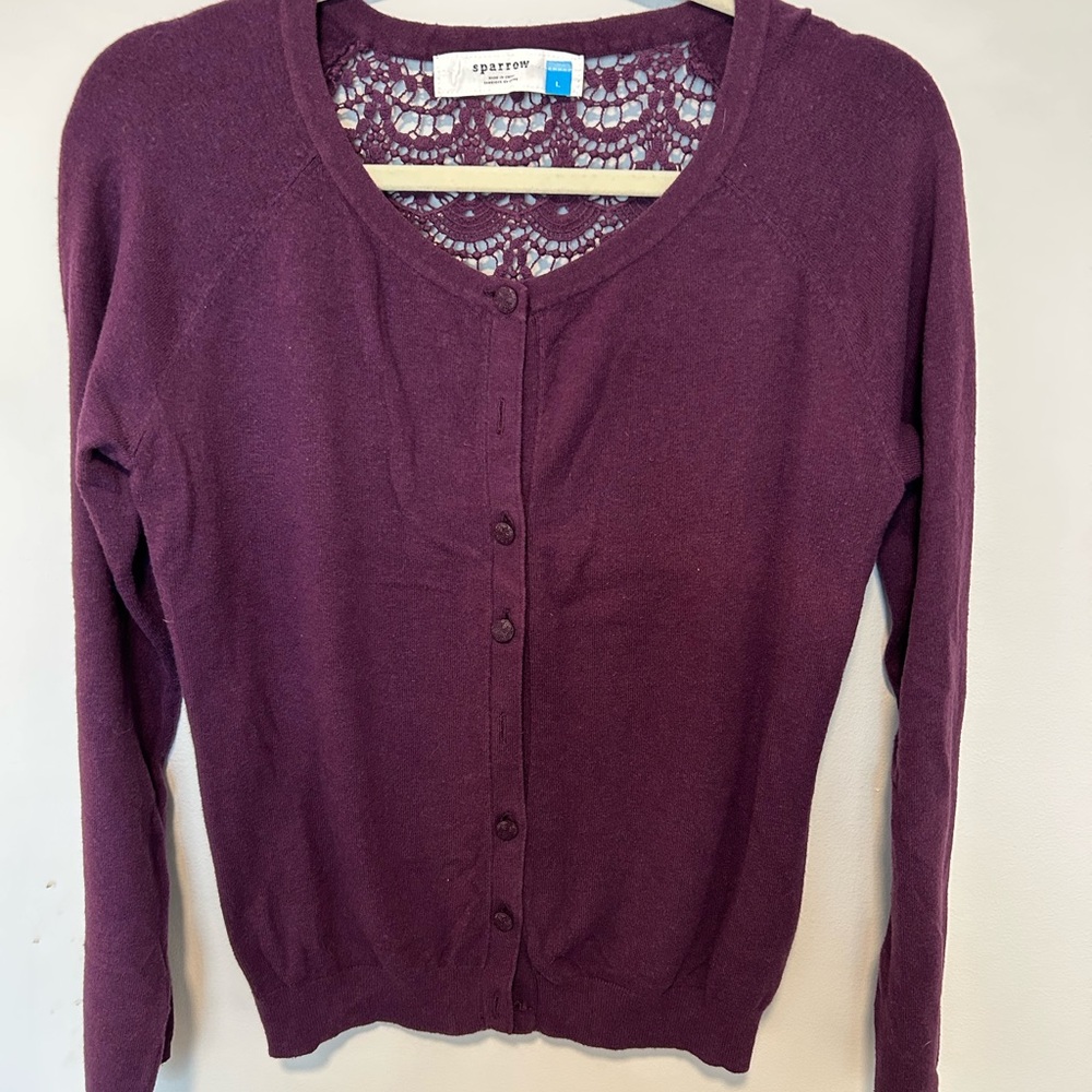 Anthropologie Purple Cardigan Sweater Fitted Knit